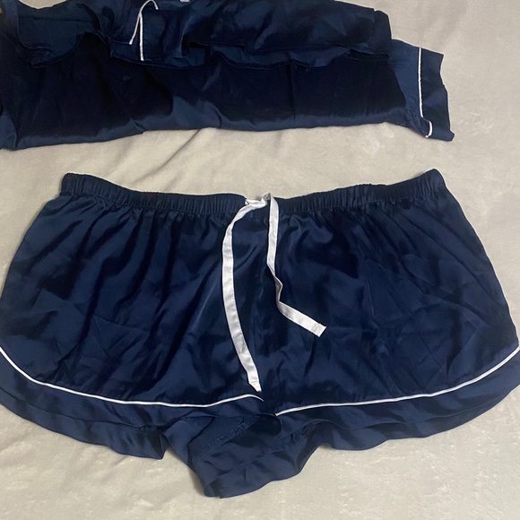 Stars Above Navy Blue Pajama Top & shorts bottom with White Piping - Picture 4 of 7